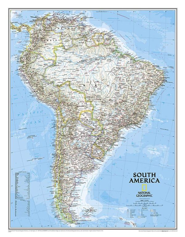 National Geographic Wall Maps: South America Classic, Enlarged and Tubed